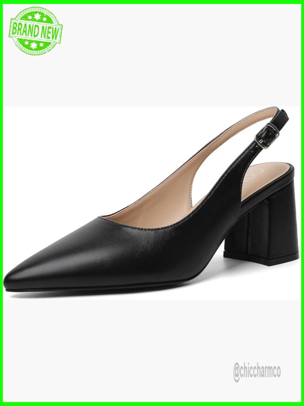 Pointed Closed Toe Slingback Chunky Heels Pumps for Work Casual